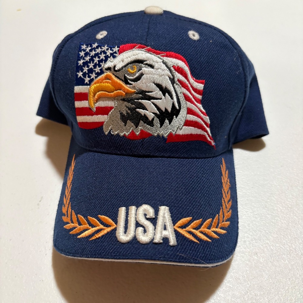 USA Patriotic Bald Eagle American Flag Navy‎ Blue Embroidered Baseball Cap Hat